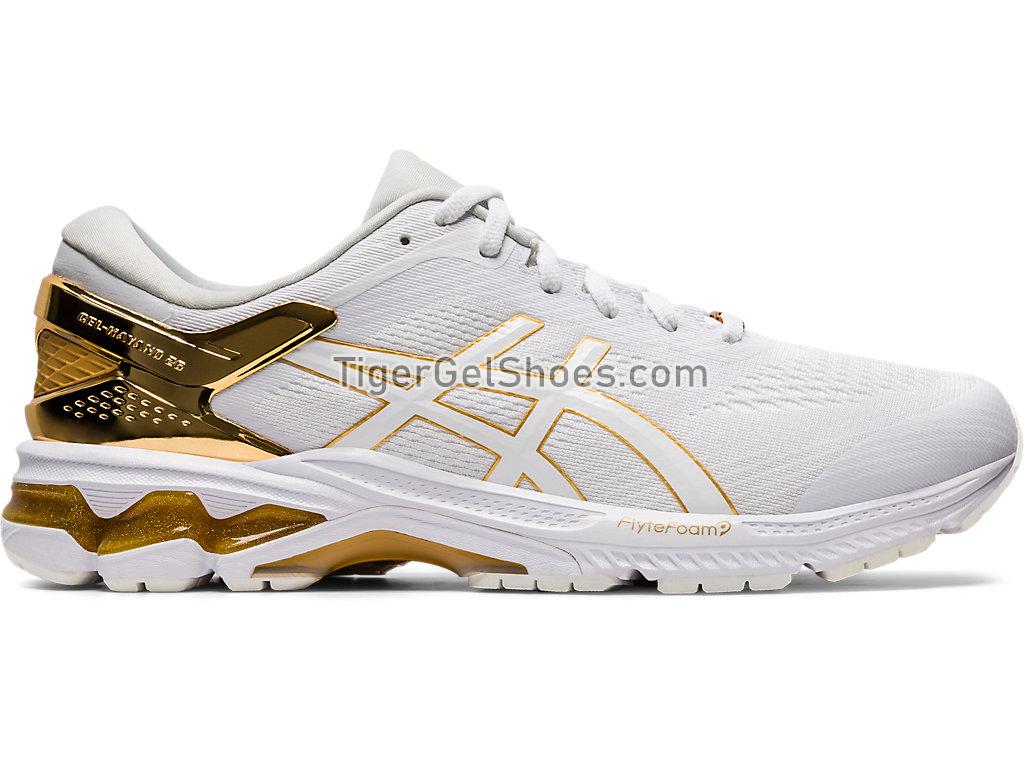 Asics GEL-KAYANO 26 PLATINUM White/Pure Gold 1011A872-100 Mens Running Shoes