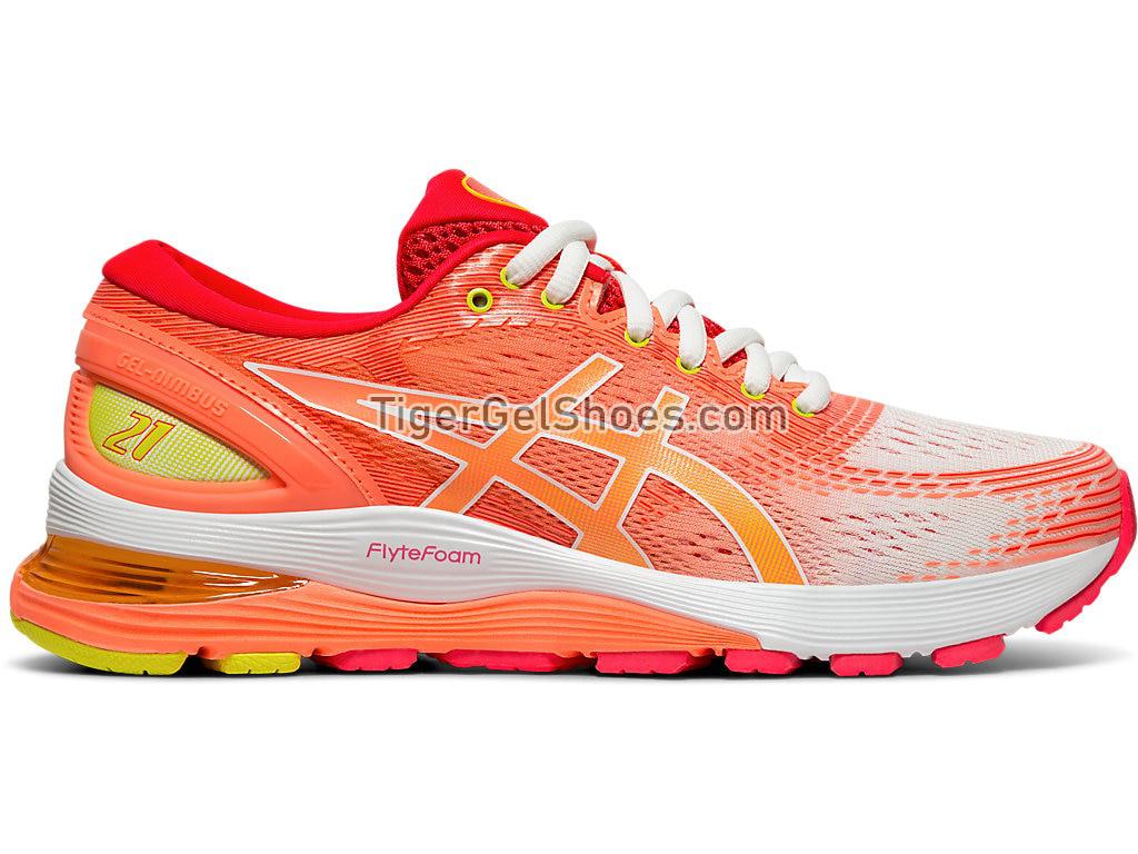 Asics GEL-NIMBUS 21 SP White/Sun Coral 1012A611-100 Womens Running Shoes