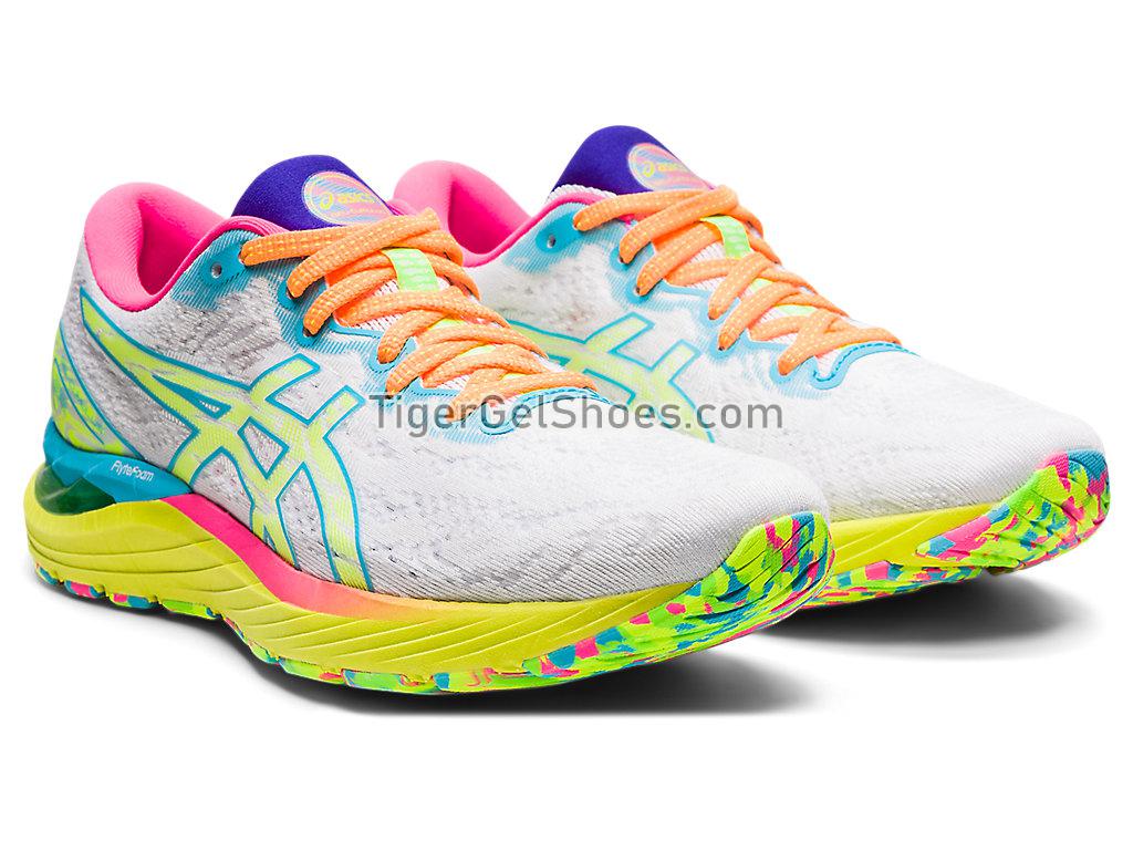 Asics GEL-CUMULUS 23 White/Safety Yellow 1012B245-100 Womens Running Shoes