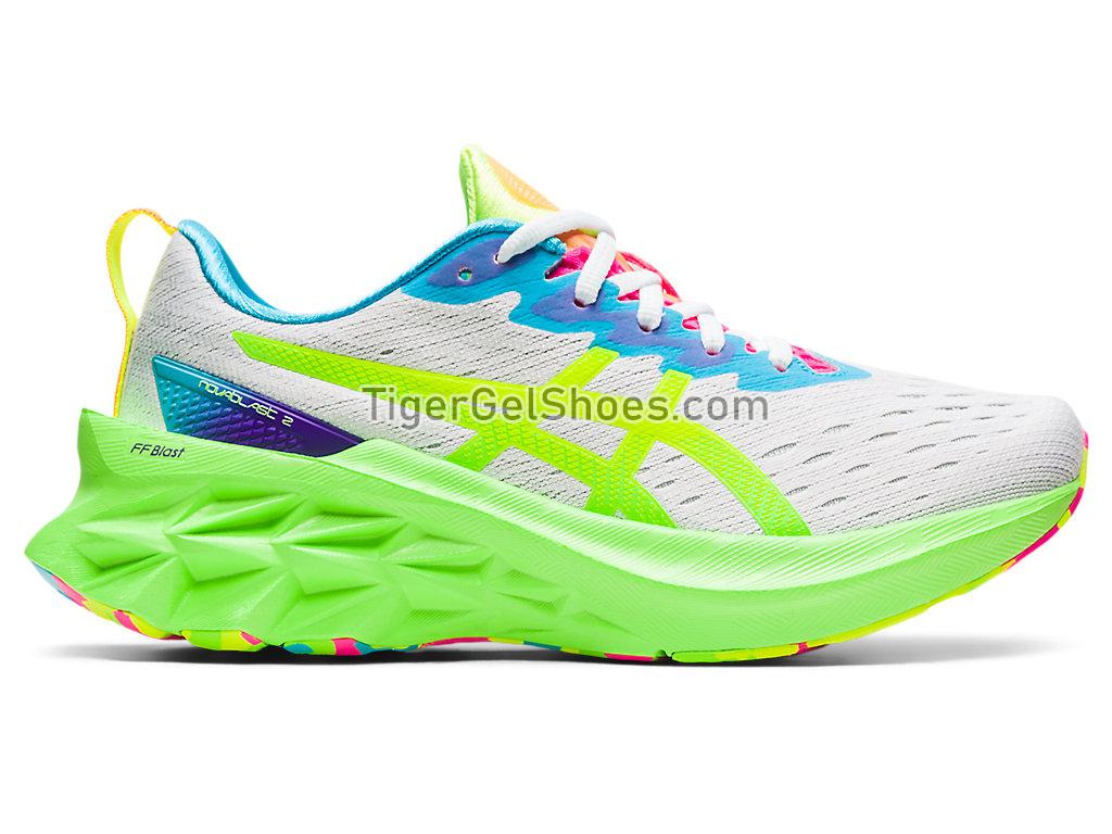 Asics NOVABLAST 2 White/Safety Yellow 1012B247-100 Womens Running Shoes