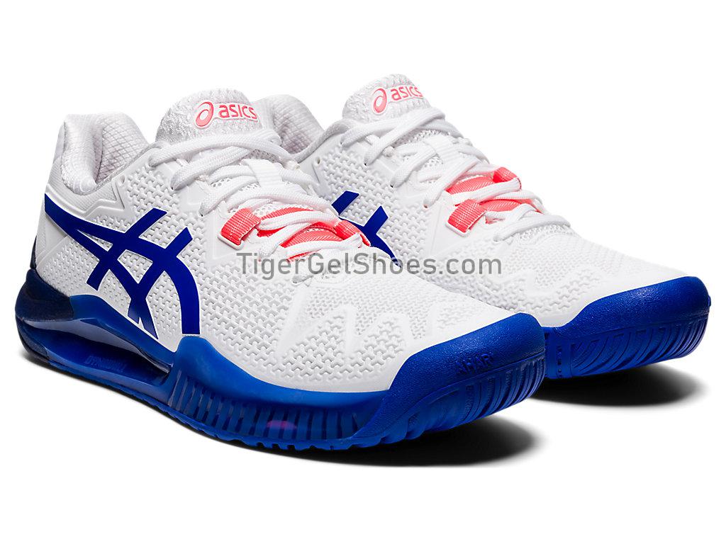 Asics GEL-Resolution 8 White/Lapis Lazuli Blue 1042A072-107 Womens Tennis Shoes