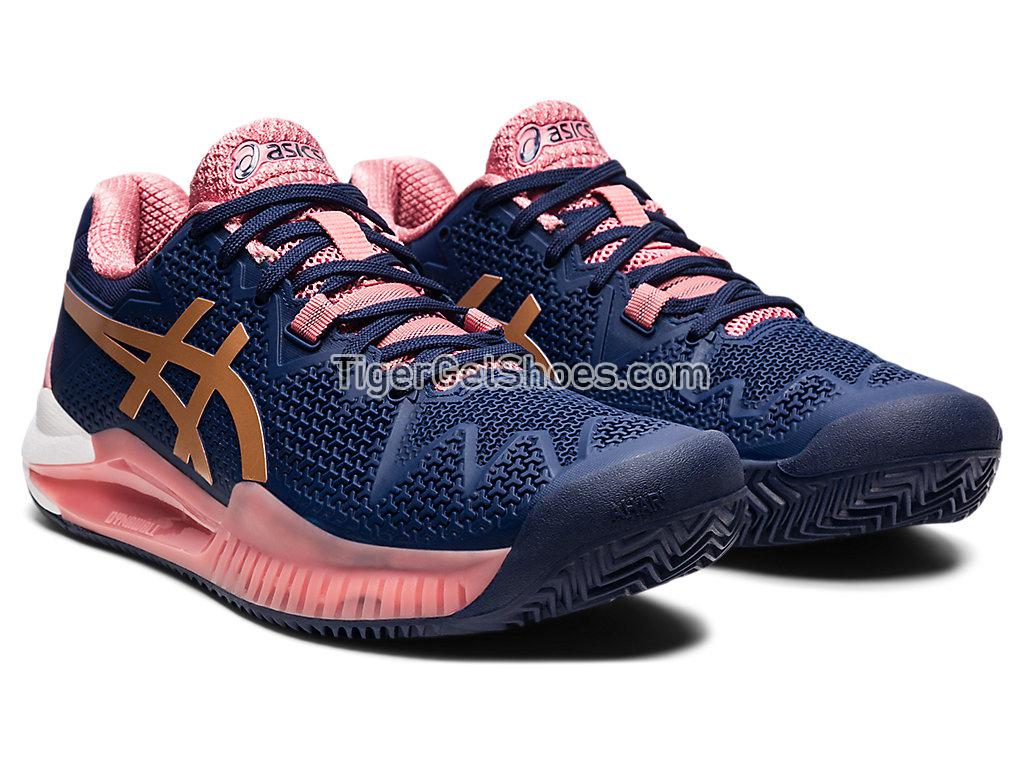 Asics GEL-Resolution 8 Clay Peacoat/Rose Gold 1042A070-404 Womens Tennis Shoes