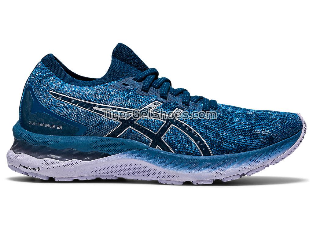 Asics GEL-NIMBUS 23 KNIT Grey Floss/Mako Blue 1012A880-401 Womens Running Shoes