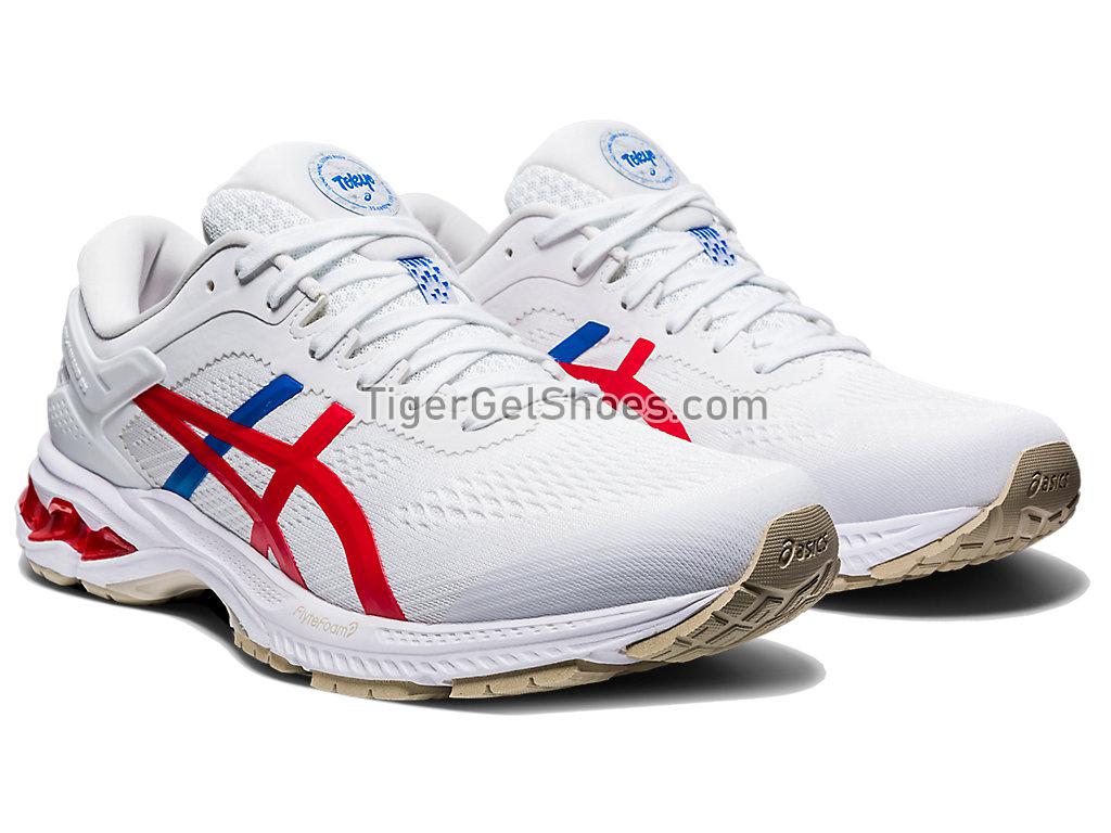 Asics GEL-Kayano 26 Retro Tokyo White/Classic Red 1012A654-100 Womens Running Shoes