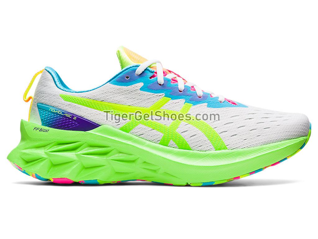 Asics NOVABLAST 2 White/Safety Yellow 1011B418-100 Mens Running Shoes