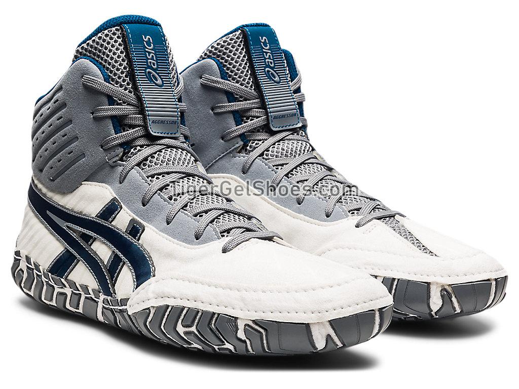 Asics Aggressor 4 White/Mako Blue 1081A001-103 Mens Wrestling Shoes
