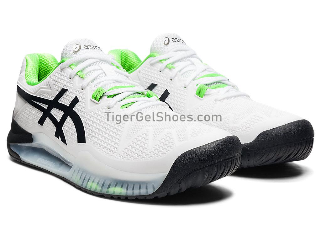 Asics GEL-RESOLUTION 8 (2E) White/Green Gecko 1041A113-105 Mens Tennis Shoes