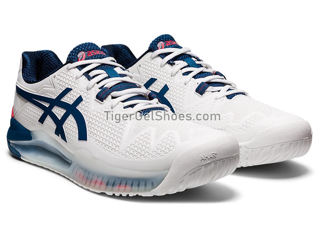 Asics GEL-RESOLUTION 8 (2E) White/Mako Blue 1041A113-103 Mens Tennis Shoes