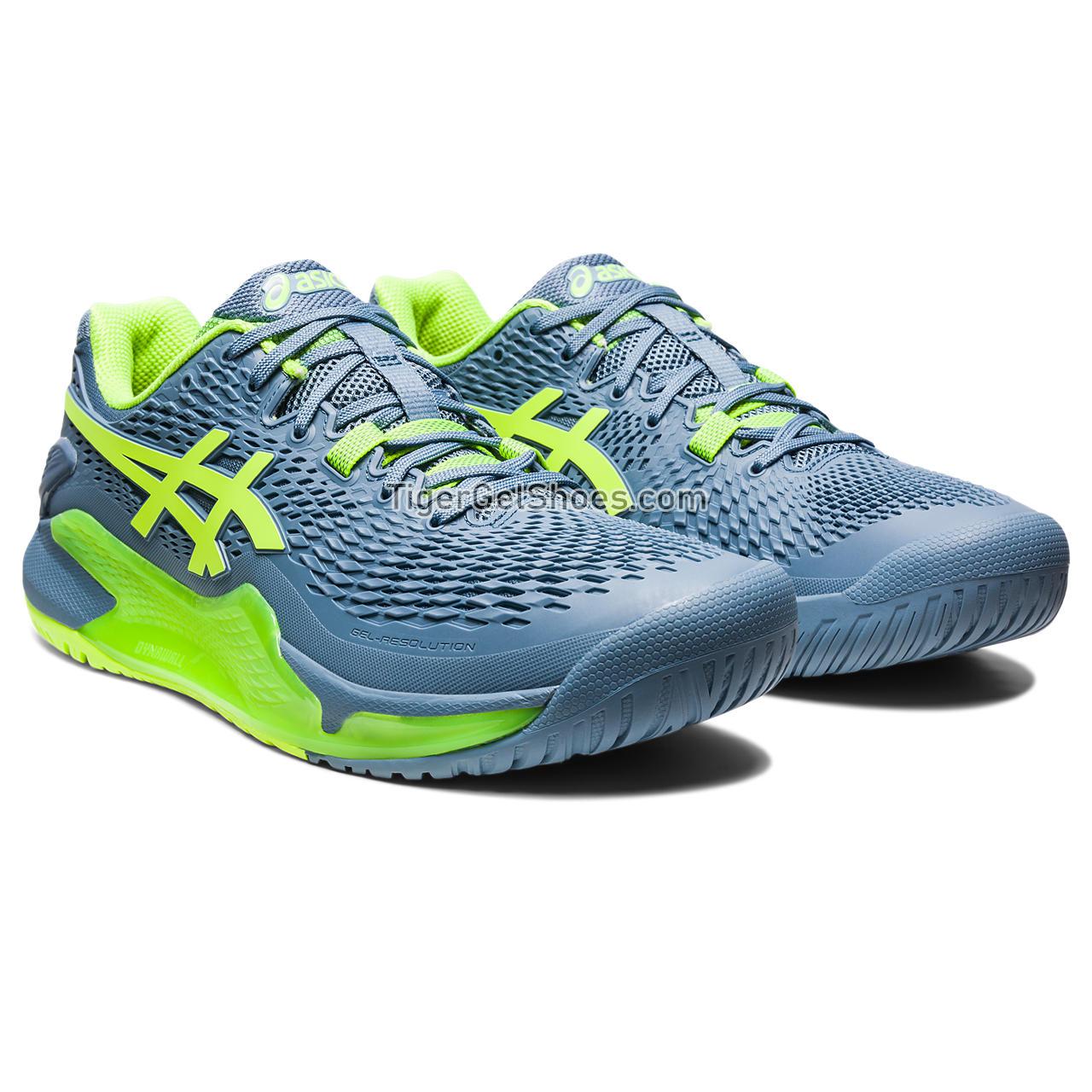Asics Gel-resolution 9 Steel Blue/Hazard Green 1041A330-400 Mens Shoes