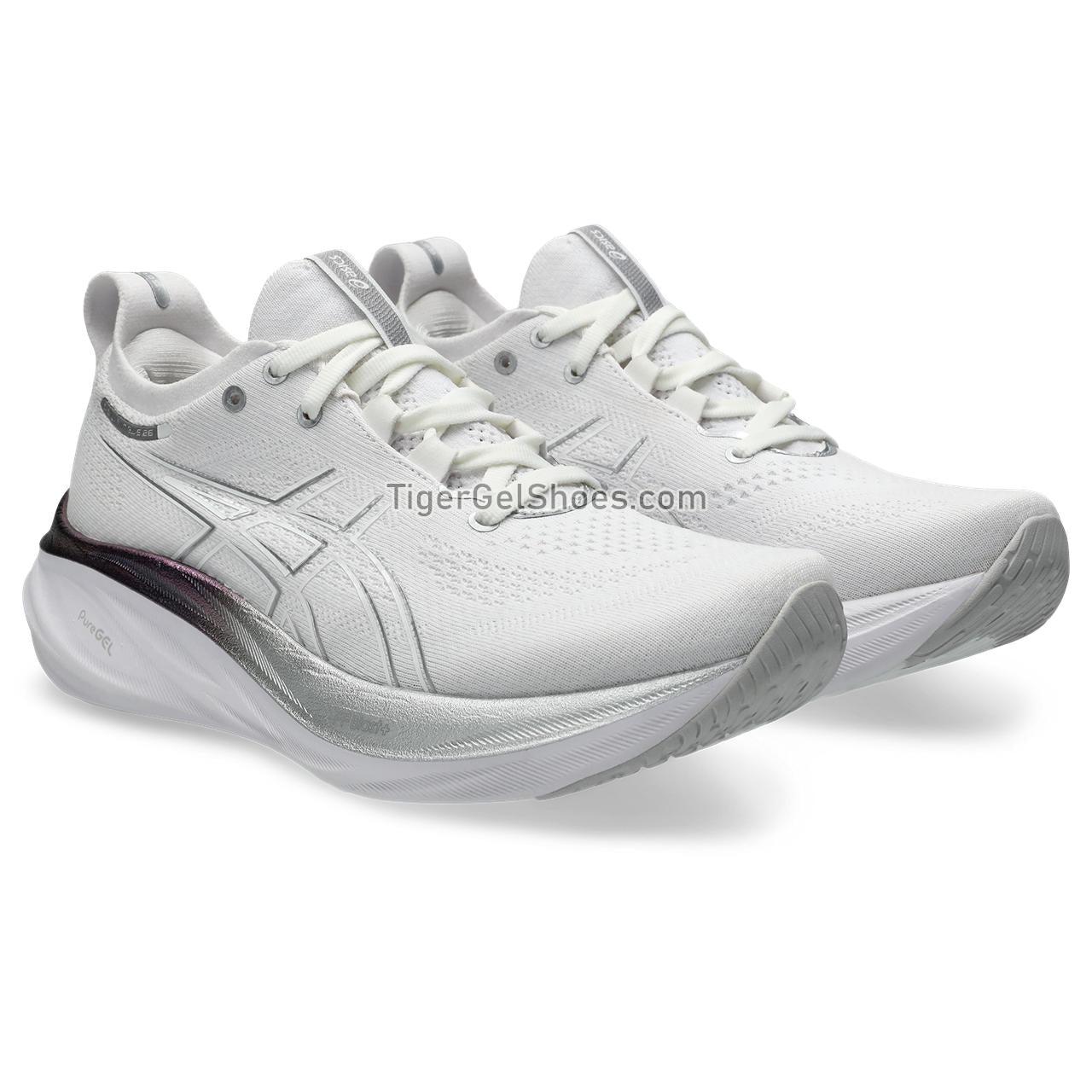 Asics Gel-nimbus 26 Platinum Real White/Pure Silver 1012B720-100 Womens Shoes
