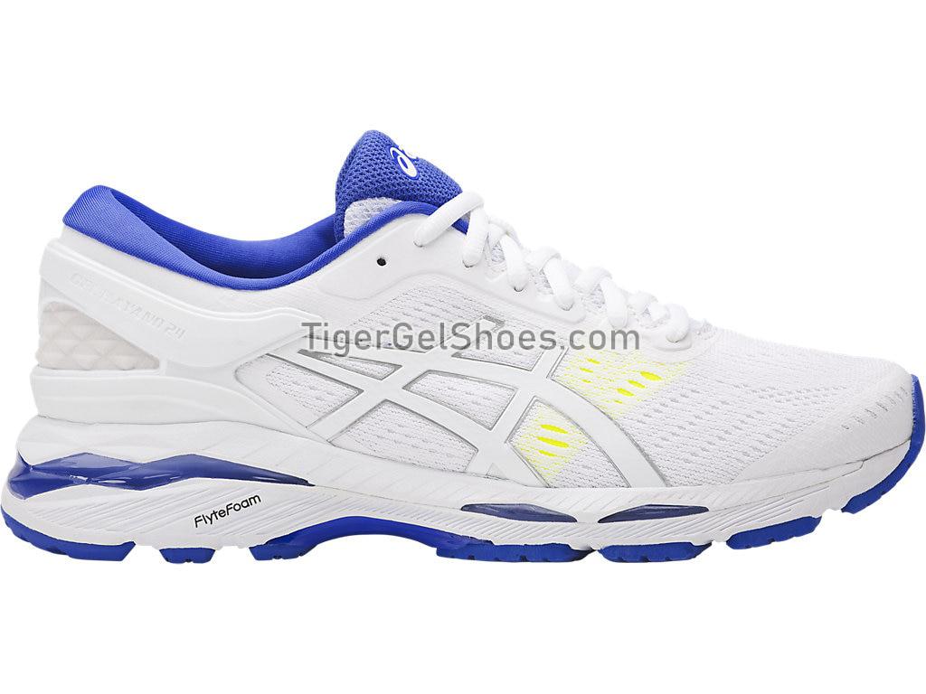 Asics GEL-Kayano 24 White/Blue Purple/Safety Yellow T799N-0148 Womens Running Shoes