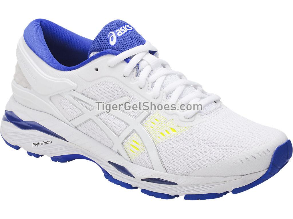 Asics GEL-Kayano 24 White/Blue Purple/Safety Yellow T799N-0148 Womens Running Shoes