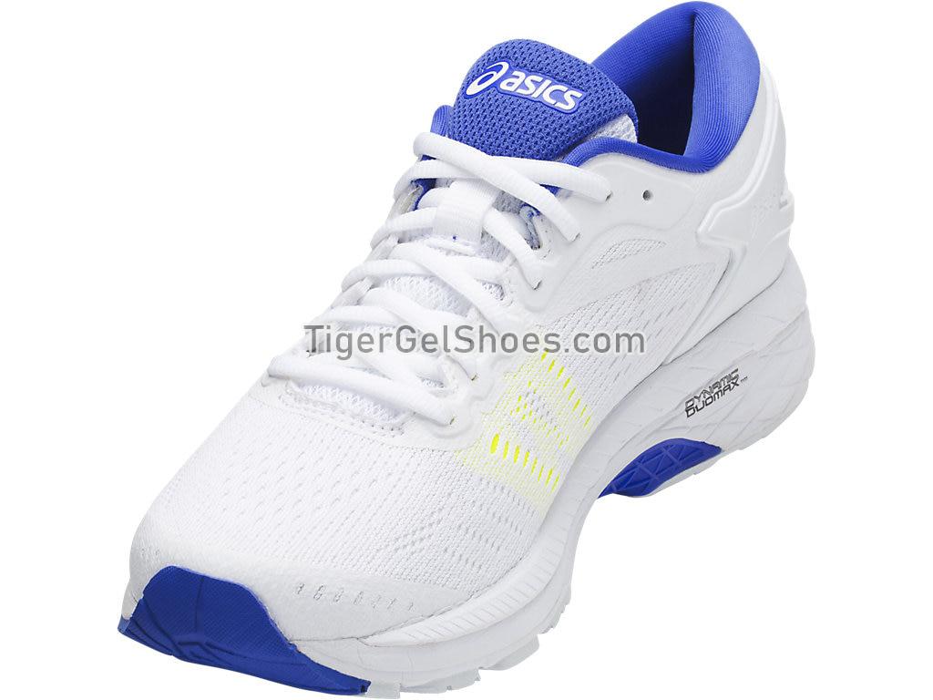 Asics GEL-Kayano 24 White/Blue Purple/Safety Yellow T799N-0148 Womens Running Shoes
