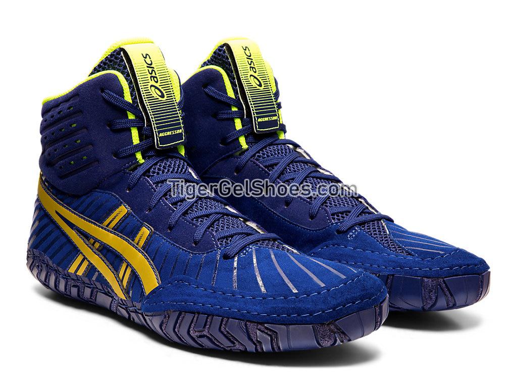 Asics Aggressor 4 Drive Blue/Rich Gold 1081A001-400 Mens Wrestling Shoes