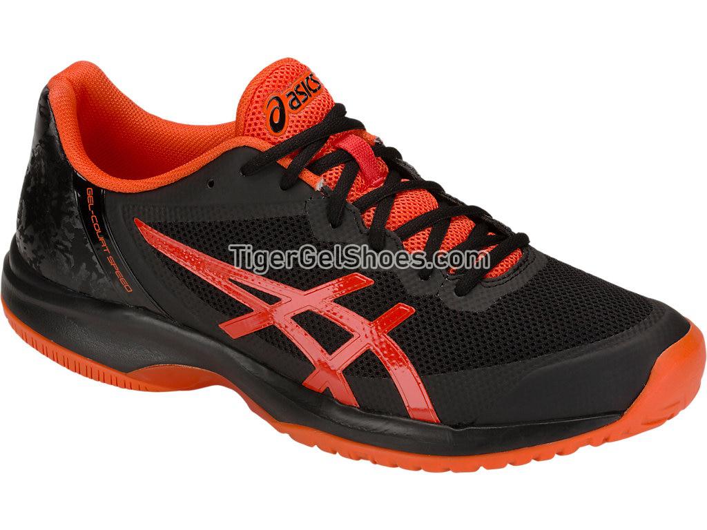 Asics GEL-Court Speed Black/Cherry Tomato E800N-011 Mens Tennis Shoes