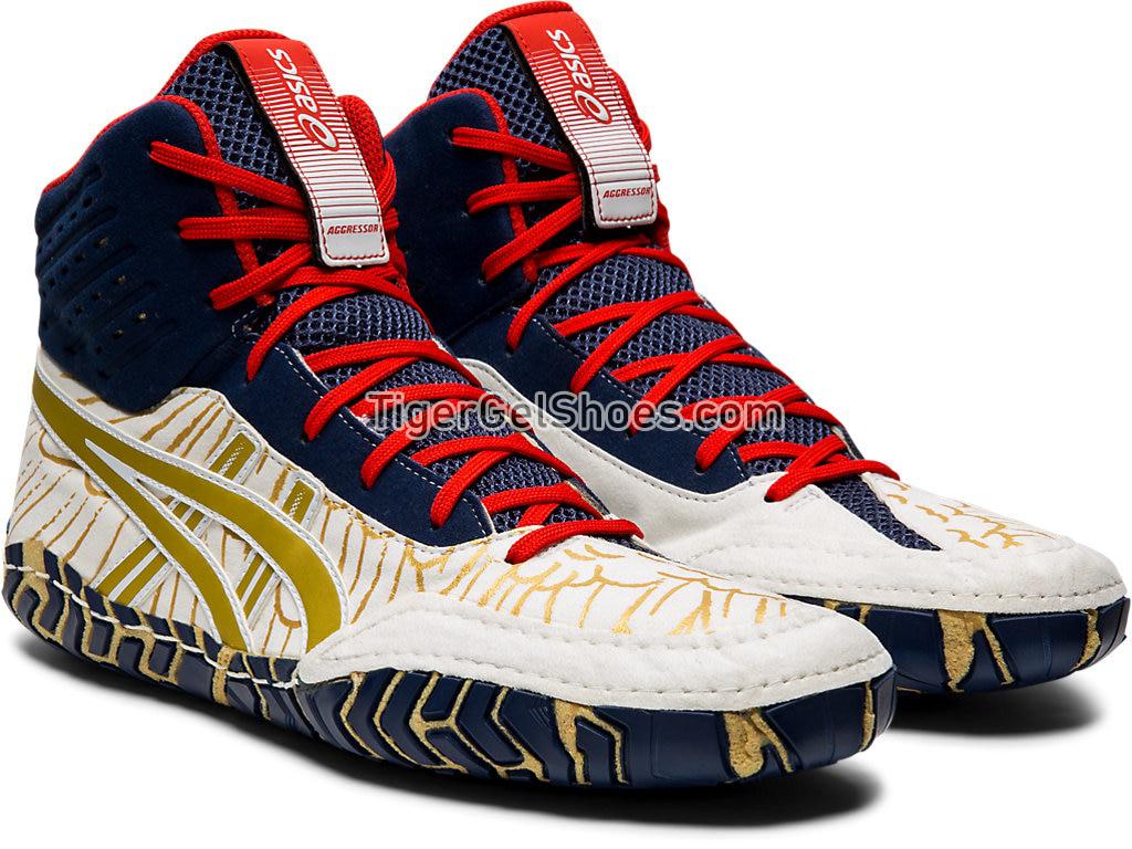 Asics Aggressor 4 White/Rich Gold 1081A023-100 Mens Wrestling Shoes